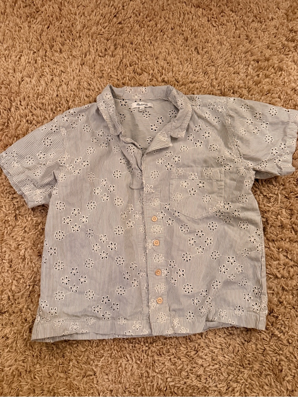 Madewell Light Blue Striped Eyelet Button-Down Shirt
